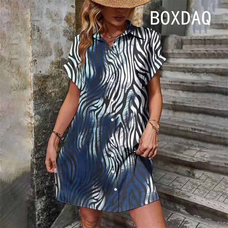 Summer Short Sleeve With Button Lapel Casual Dress