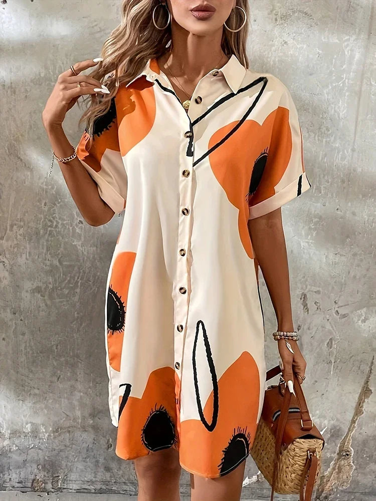 Comfortable Short Sleeve Mini Dress Sweet Flower  Fashion Women Dress