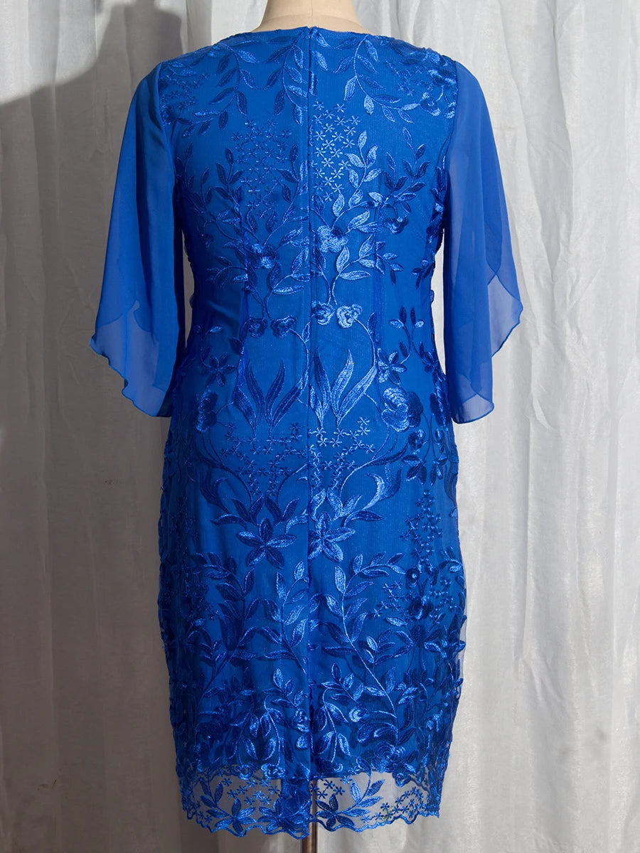 Plus Size Party Dress Elegant Floral Embroidery Prom Dress for Wedding Guest Slim
