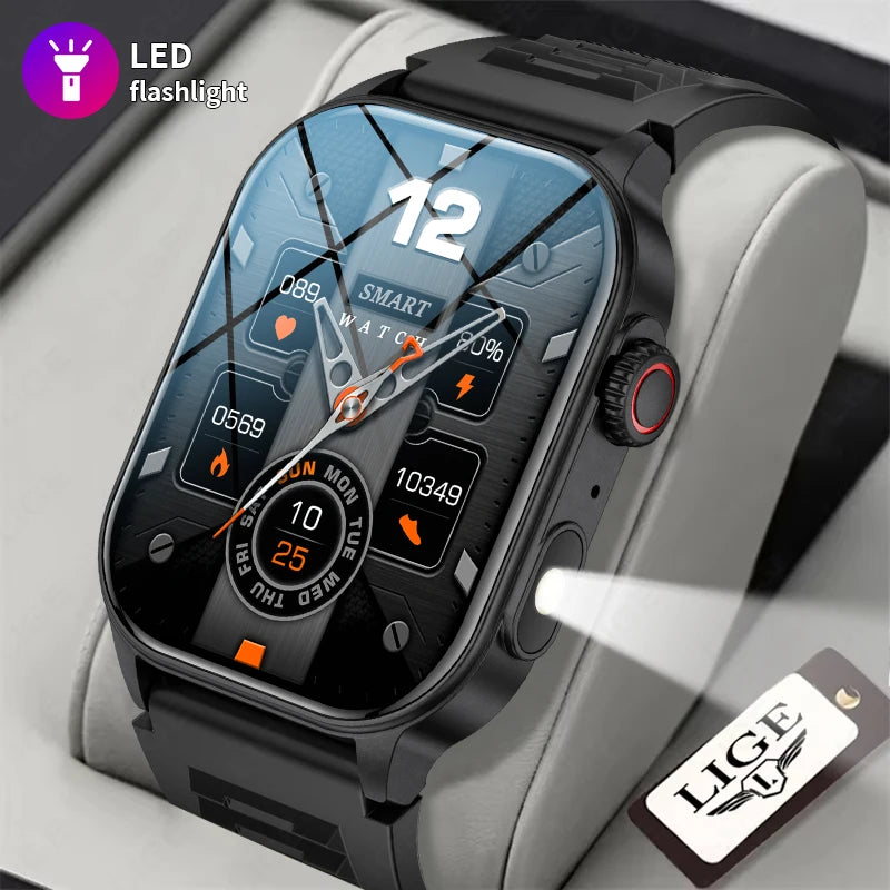 Unisex Smart Watch Flashlight 2.01" HD Large Screen AI Voice Bluetooth Call Sport And Health Monitor