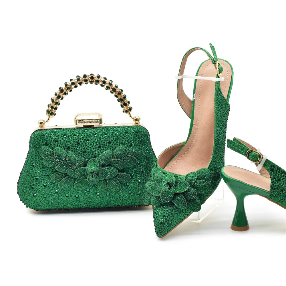 Medium Heeled Sandals for Women Fashion Wedding Party Shoes and Bags Set