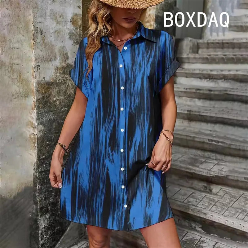 Summer Short Sleeve With Button Lapel Casual Dress