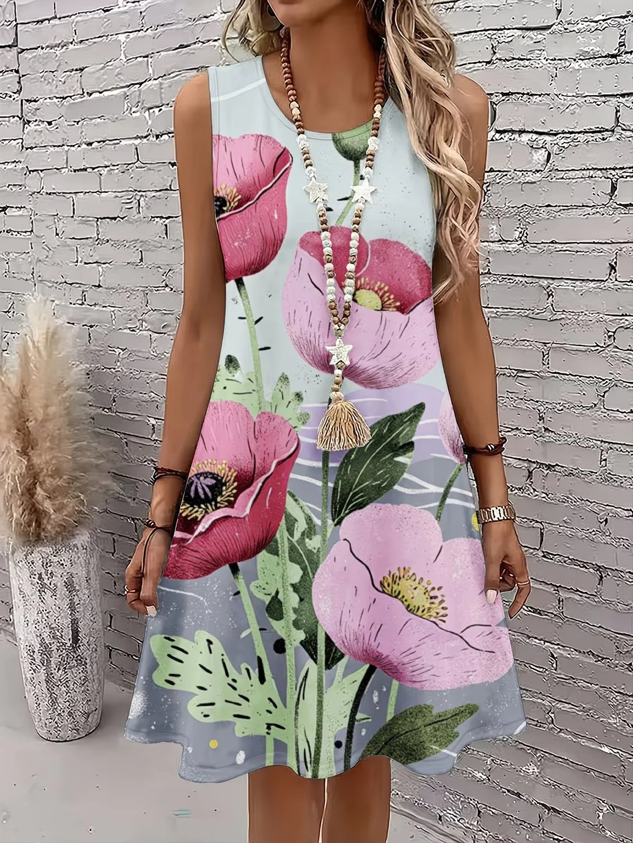 Round neck dress Floral Print Sleeveless Summer Dress