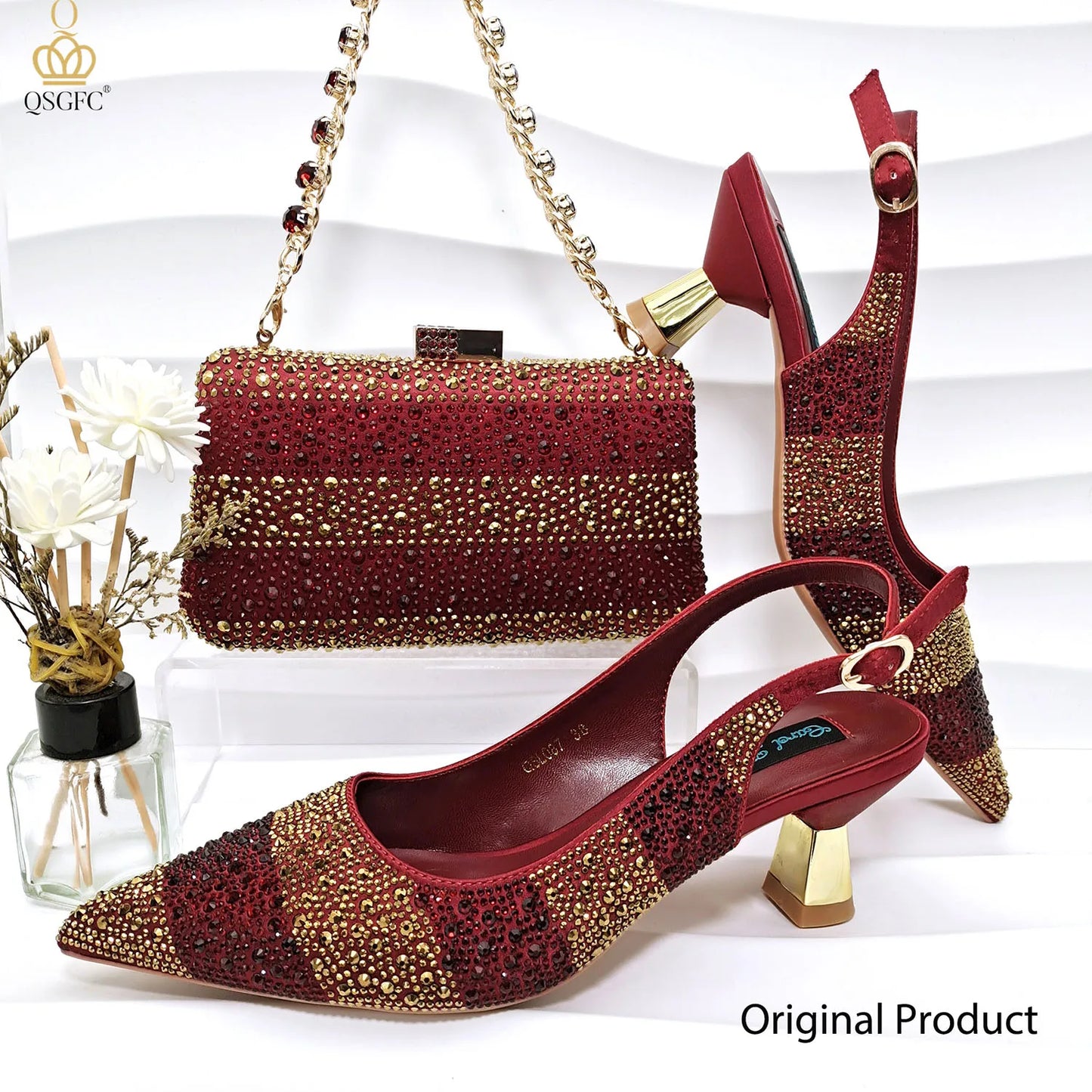Italian Design Green Shoes And Bag Set Decorated with Rhinestone Handbag Wedding Party