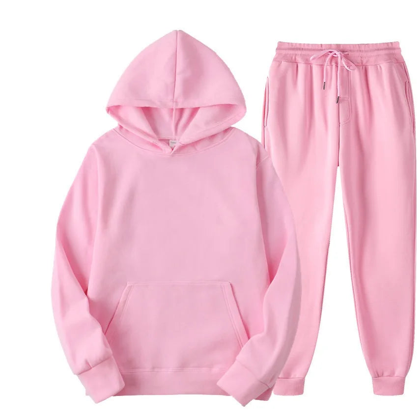 Winter New Solid Color Hoodie+pants  Sports Tracksuit