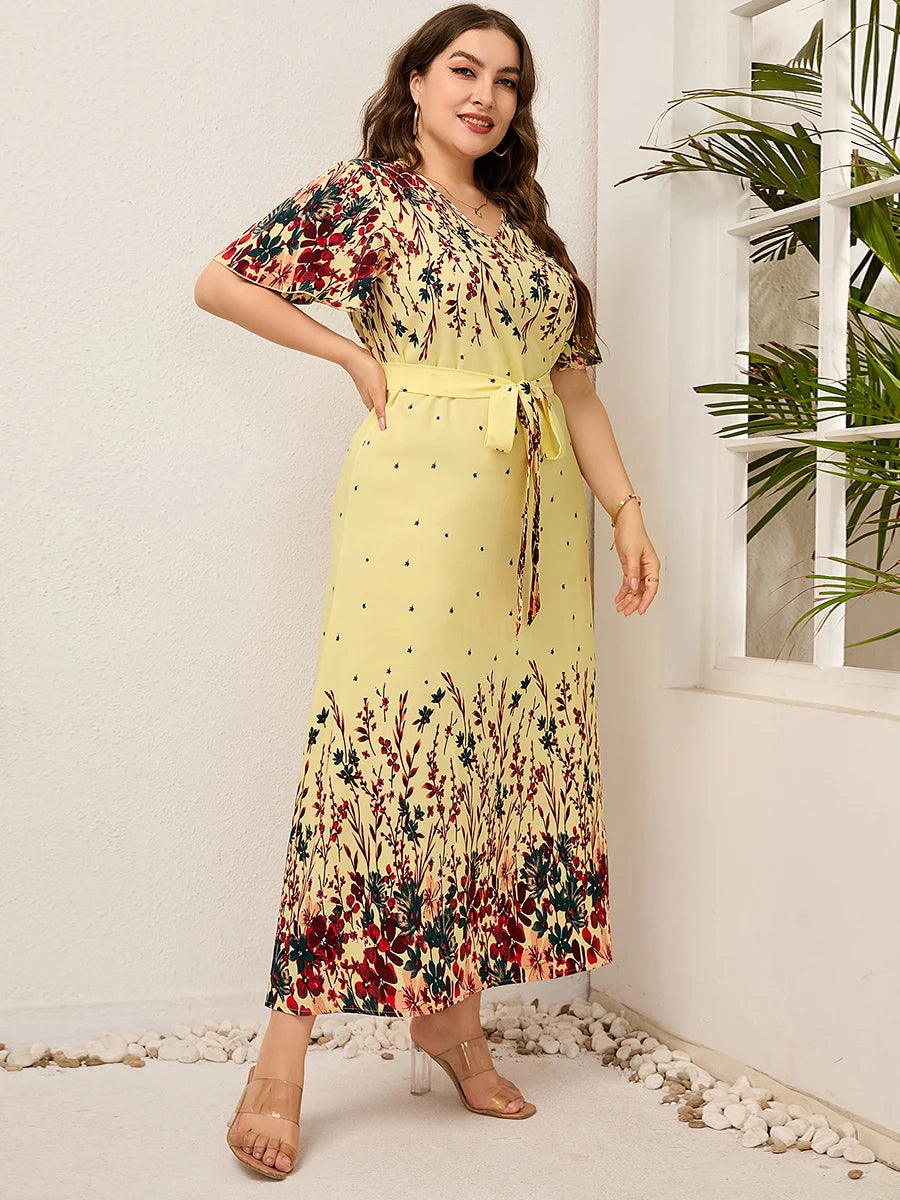 V Neck Short Sleeve  Dress Curvy Woman Plus Size Women Clothing