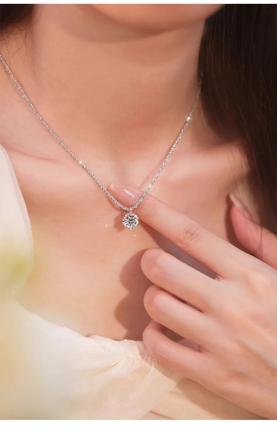 Super Sparkly D Color Moissanite Pendant silver chain plated 18K