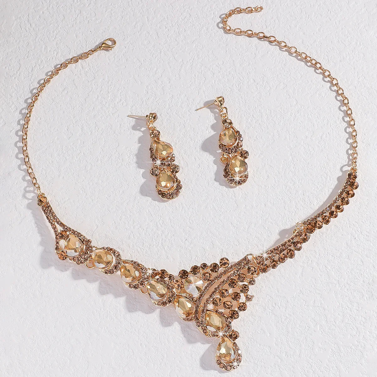 Bridal Colorful Crystal Necklace and Earrings Suite