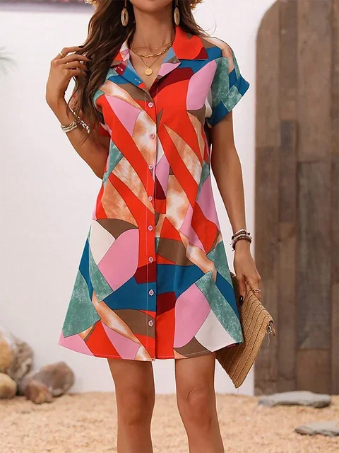 Summer Comfortable Multi-color  Short Sleeve Dress Urban Ladies Fashion