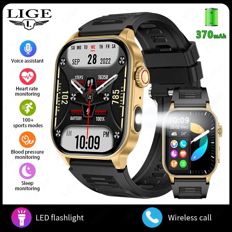 Unisex Smart Watch Flashlight 2.01" HD Large Screen AI Voice Bluetooth Call Sport And Health Monitor