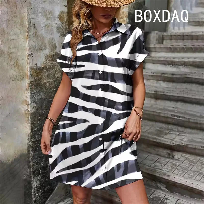 Summer Short Sleeve With Button Lapel Casual Dress