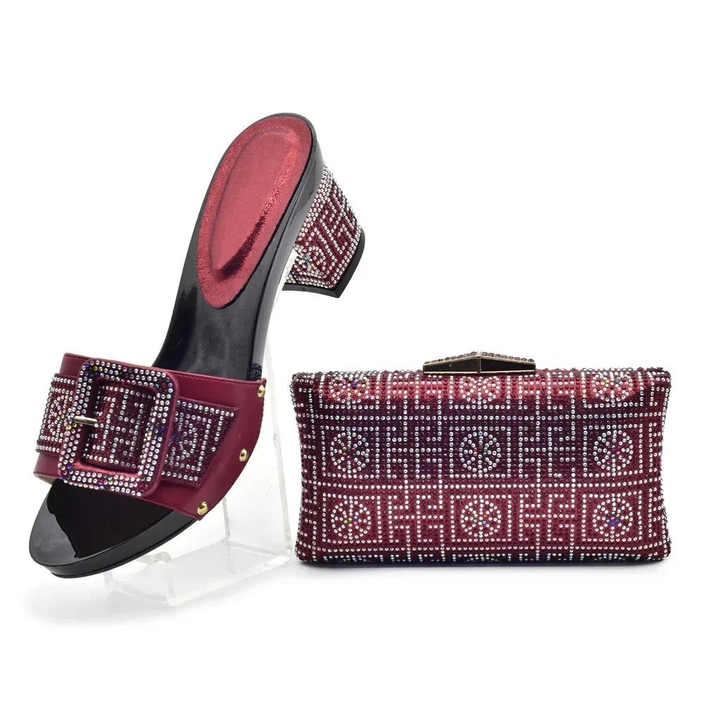 Wine Color Italian Shoes with Matching Bags