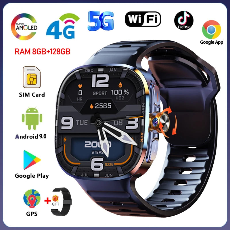 5G/4G Full Network Smart Watch 2.40 inch Big Screen HD Video Call 8GB+128GB RAM 2100mAh Google Play WIFI GPS Sim Card