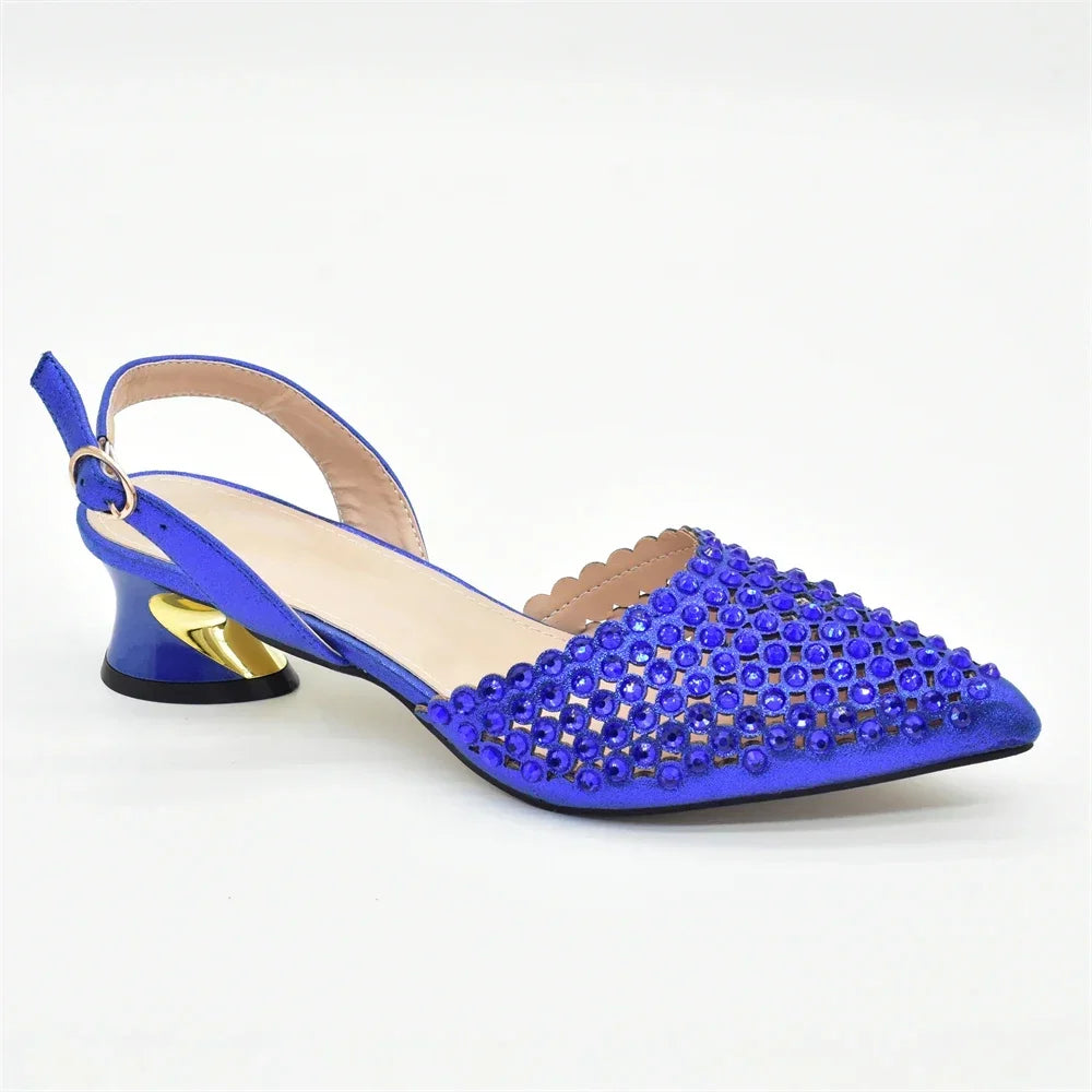 Italian Shoes with Matching Bags Set Decorated with Rhinestone