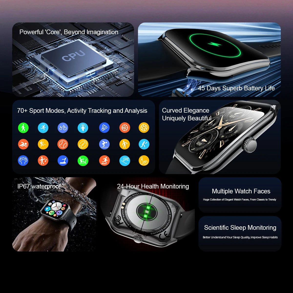 New Ultra Thin Smart Watch 1.96" AMOLED HD Pixel Display Always Show Time BT Call Reminder