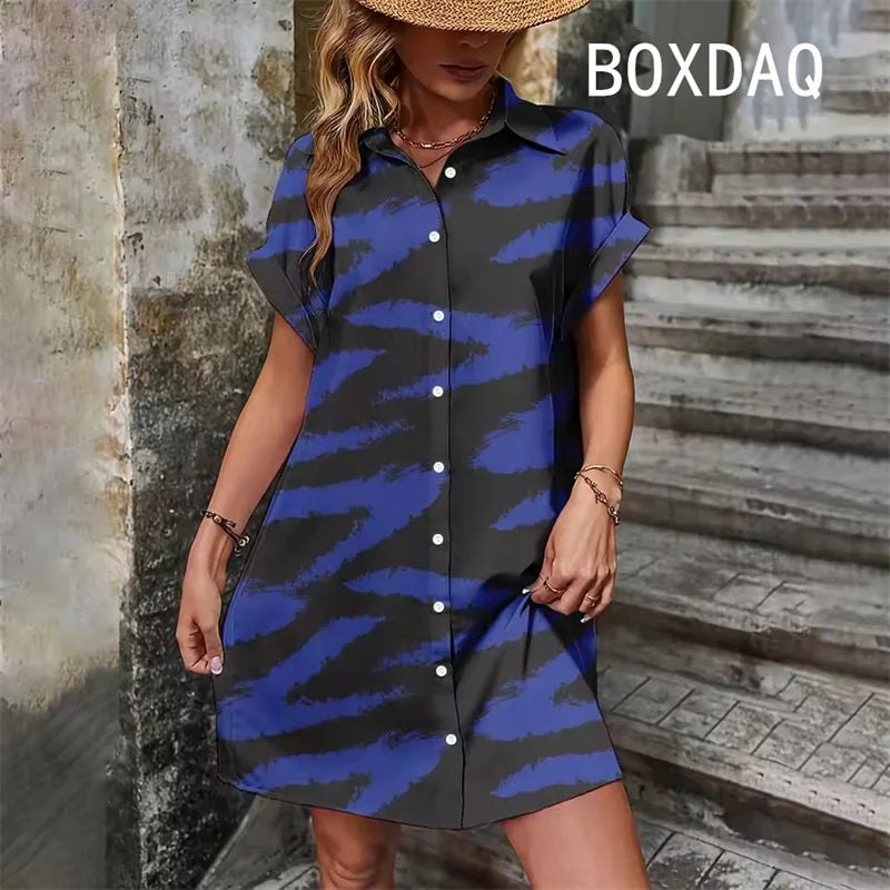 Summer Short Sleeve With Button Lapel Casual Dress