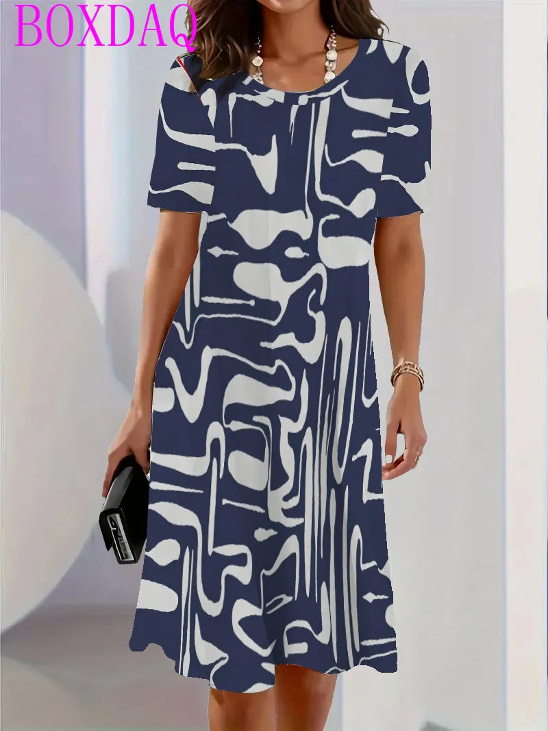Elegant Beautiful Mini Short Sleeve O-Neck Print Dress