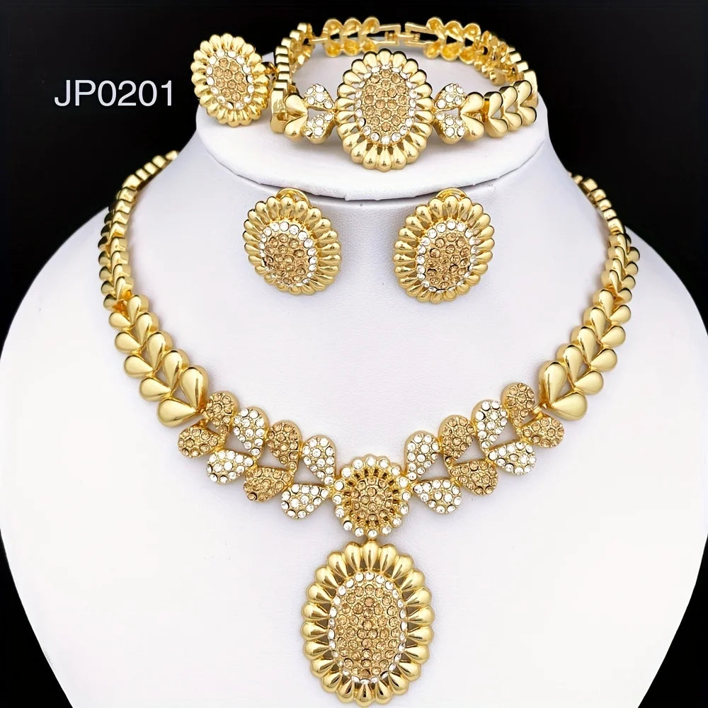 Women Necklaces Earrings Ring Bracelet 4Pcs Jewelry Sets