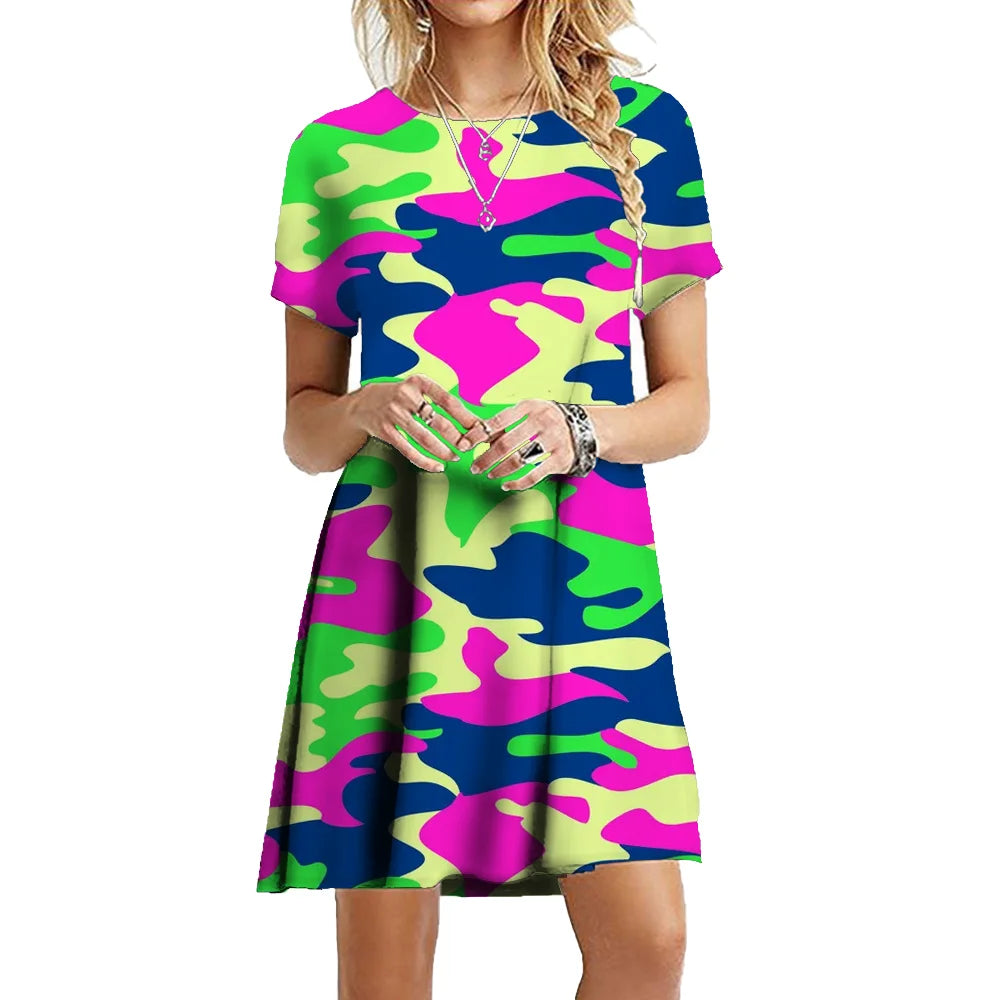 Military Camouflage Short Sleeve Dress
