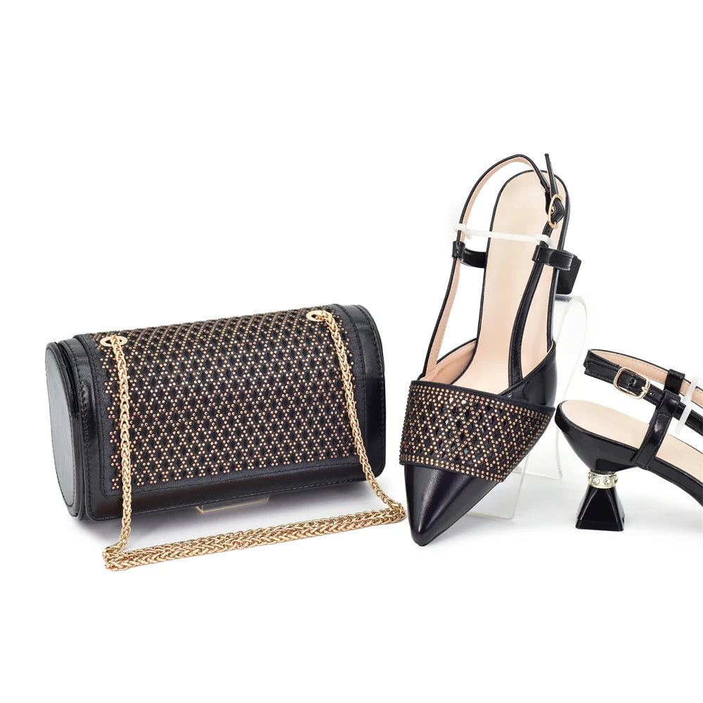 New Arrival Women Italian Shoes and Matching Bags Sets Decorated
