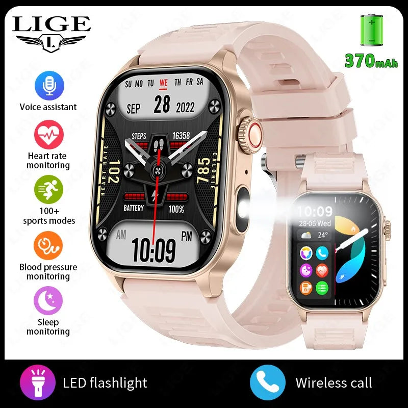 Unisex Smart Watch Flashlight 2.01" HD Large Screen AI Voice Bluetooth Call Sport And Health Monitor