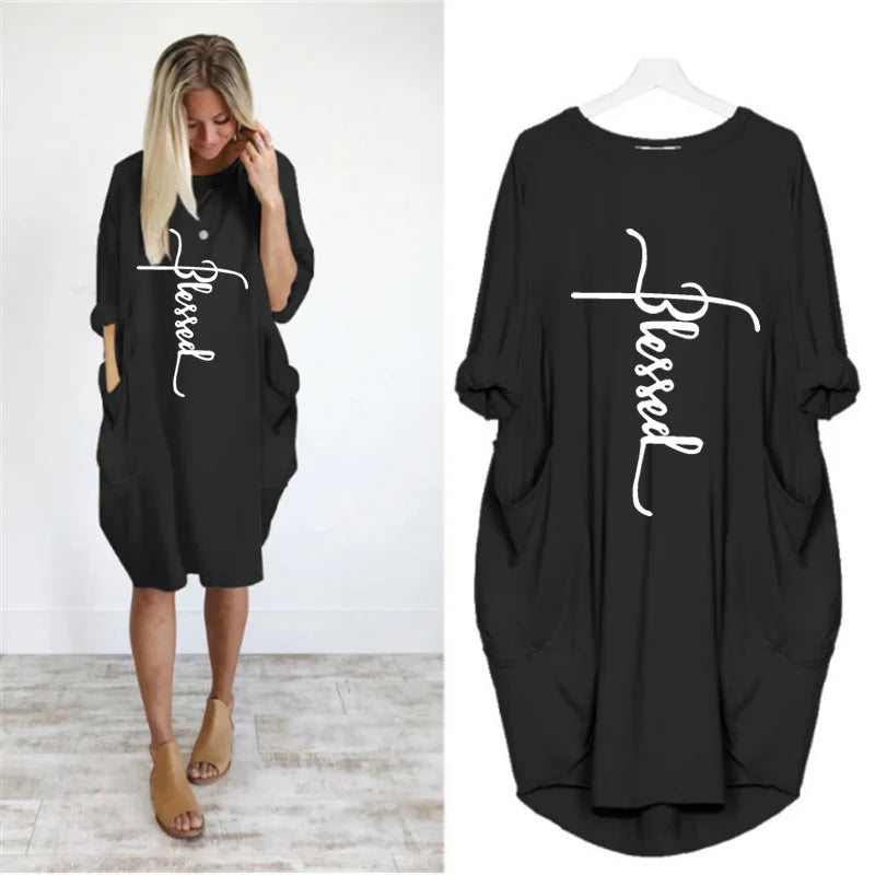 Short Sleeve  Round Neck Pockets Sexy Female Dress
