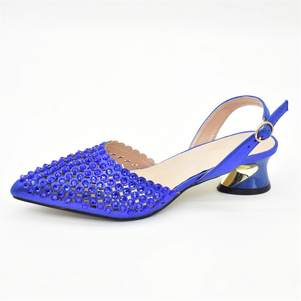 Italian Shoes with Matching Bags Set Decorated with Rhinestone
