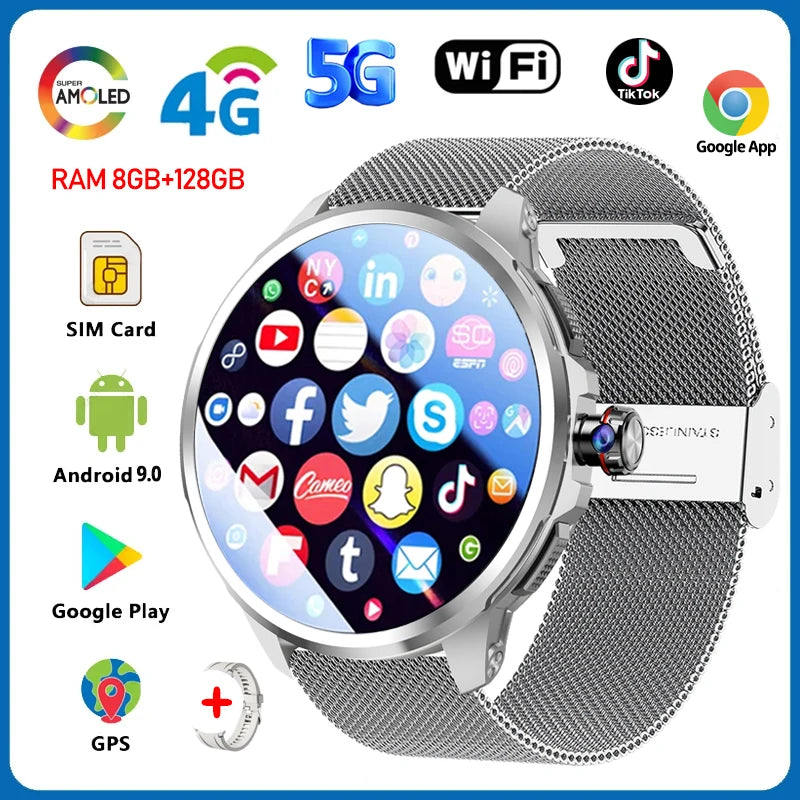 5G/4G Full Netcom 8GB+128GB RAM Smart Watch 1.95 inch 2100mah Battery 900W Camera GPS WIFI Google APPS Smartwatch
