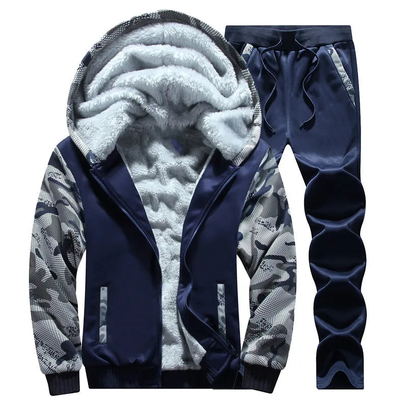 Men's autumn and winter sports set hooded casual cardigan jacket outdoor thickened warm sport