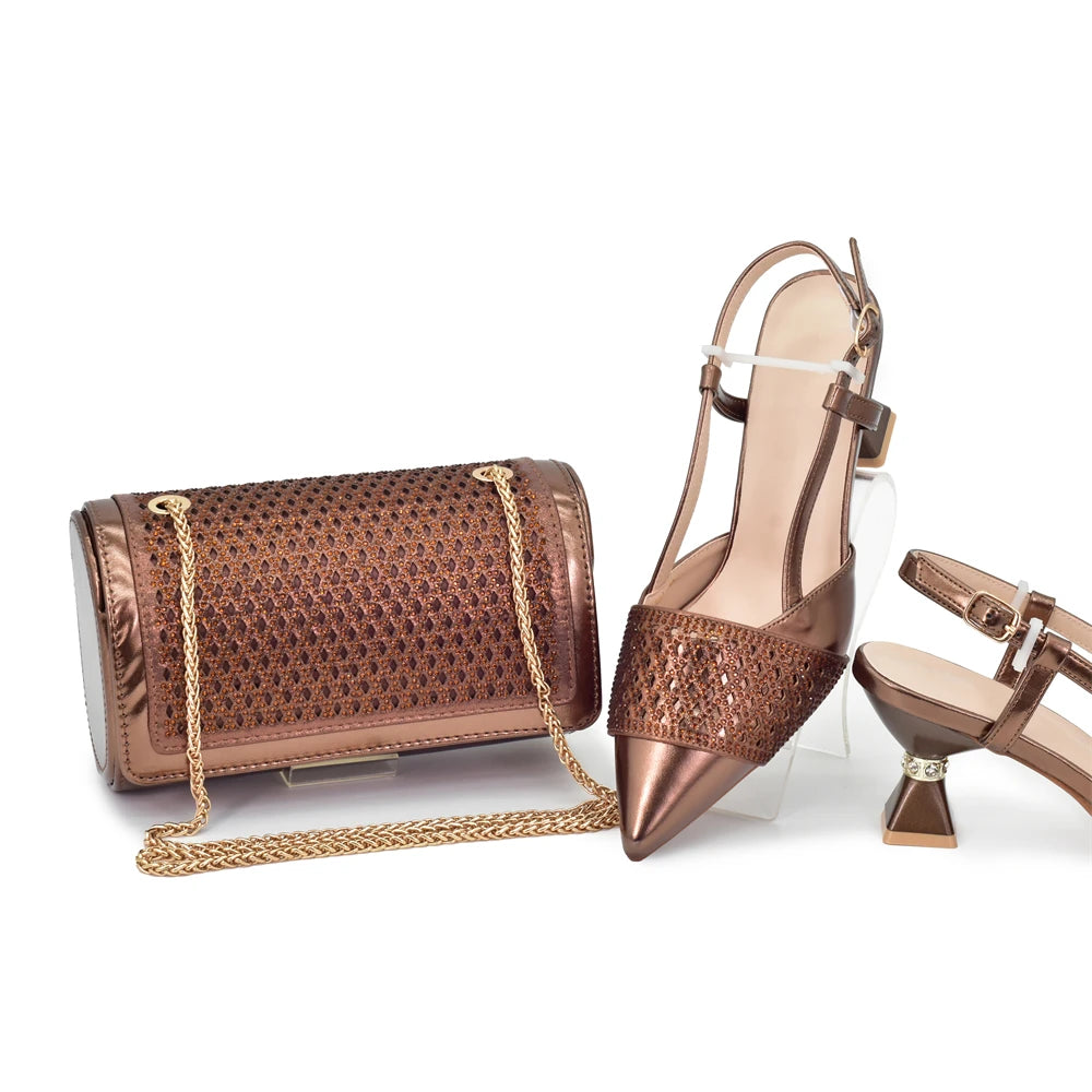 New Arrival Women Italian Shoes and Matching Bags Sets Decorated