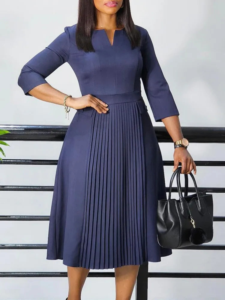 Sleeves Fashion  Slim Fit Midi Length Elegant Style Dress