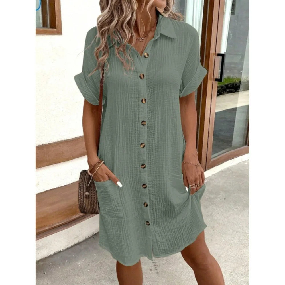 Summer Simple V-neck Button Up Dress