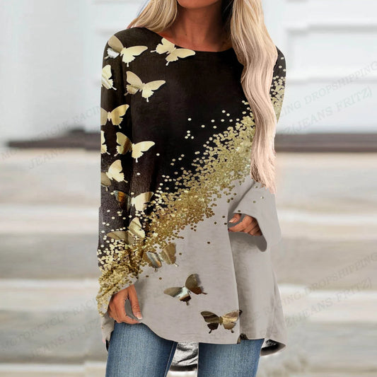 Golden Fashion T-shirt Loose Long Tops Luxury Oversized Dress