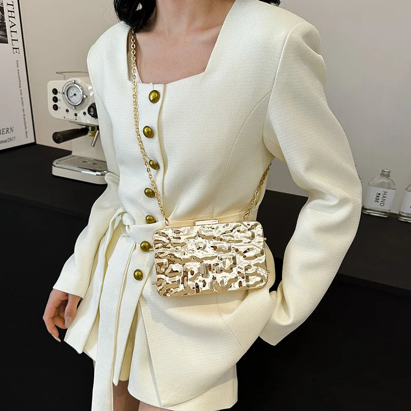 Luxury Golden Evening Bags For Women Wedding Dinner Party Chain Shoulder Cross Body Bag