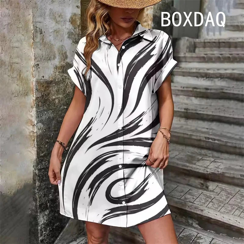 Summer Short Sleeve With Button Lapel Casual Dress