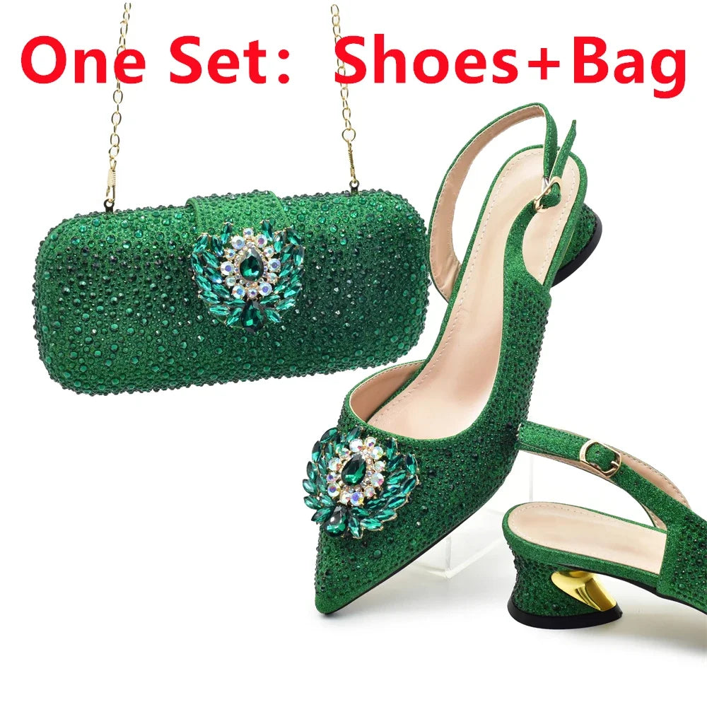 Luxury Designer Silver Italian Matching Shoes and Bag Set