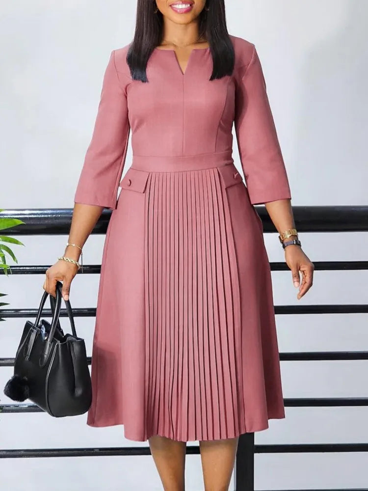 Sleeves Fashion  Slim Fit Midi Length Elegant Style Dress