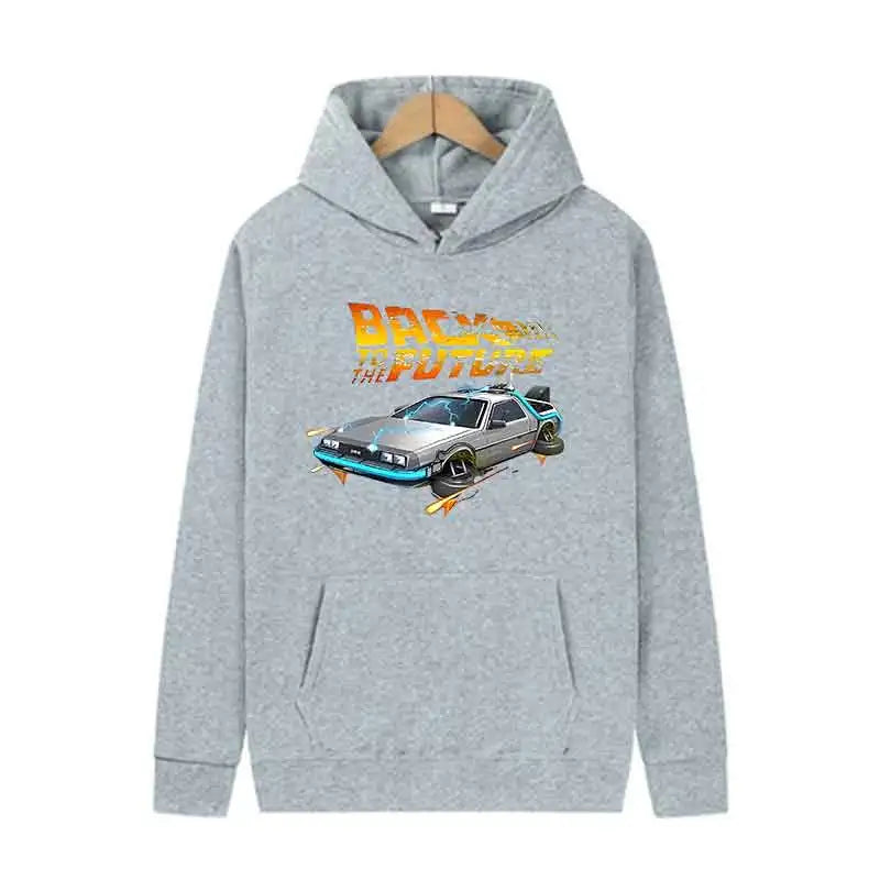 Back To The Future Retro DeLorean Car Print Hoodie Pullover Long Sleeve