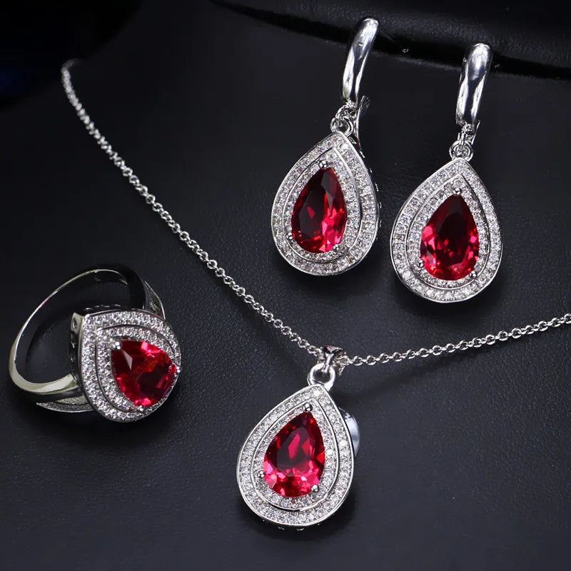 Rings Earrings Necklace 925 Silver Jewelry Set for Women Wedding Party
