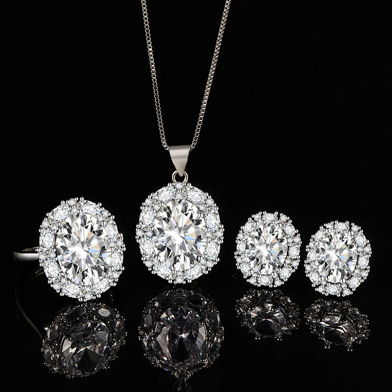 Set Ring Earrings Necklace with Zircon Gemstone