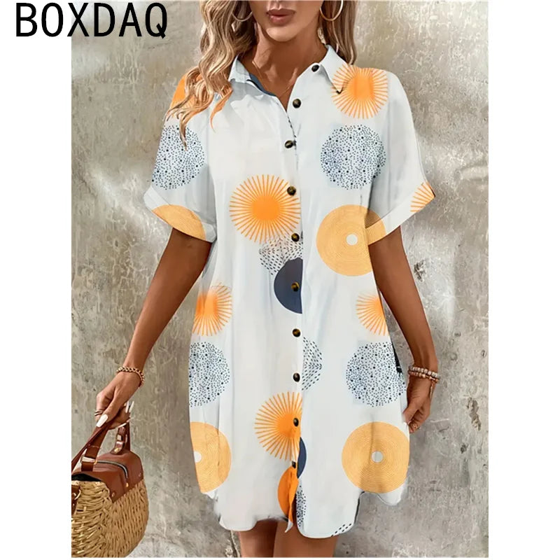 Summer Short-sleeved Lapel Mini Dress