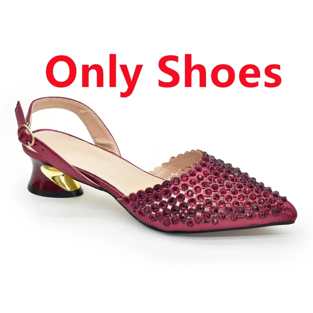 Italian Shoes with Matching Bags Set Decorated with Rhinestone