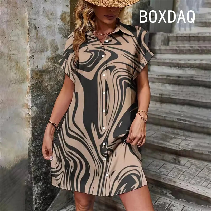 Summer Short Sleeve With Button Lapel Casual Dress
