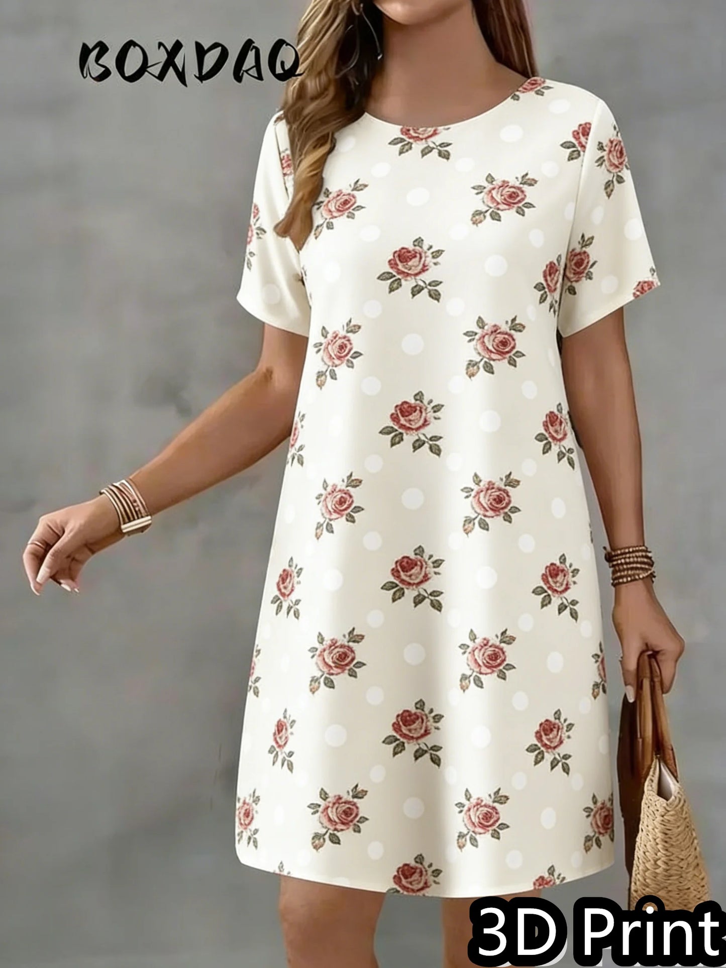 Vintage Dot  Floral Print Mini Summer Short Sleeve Dress