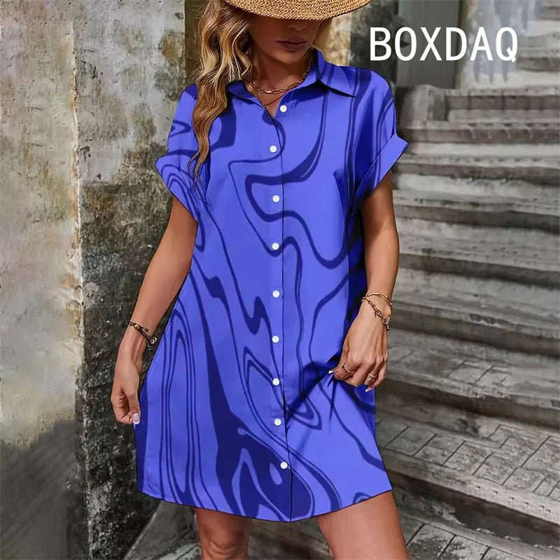 Summer Short Sleeve With Button Lapel Casual Dress