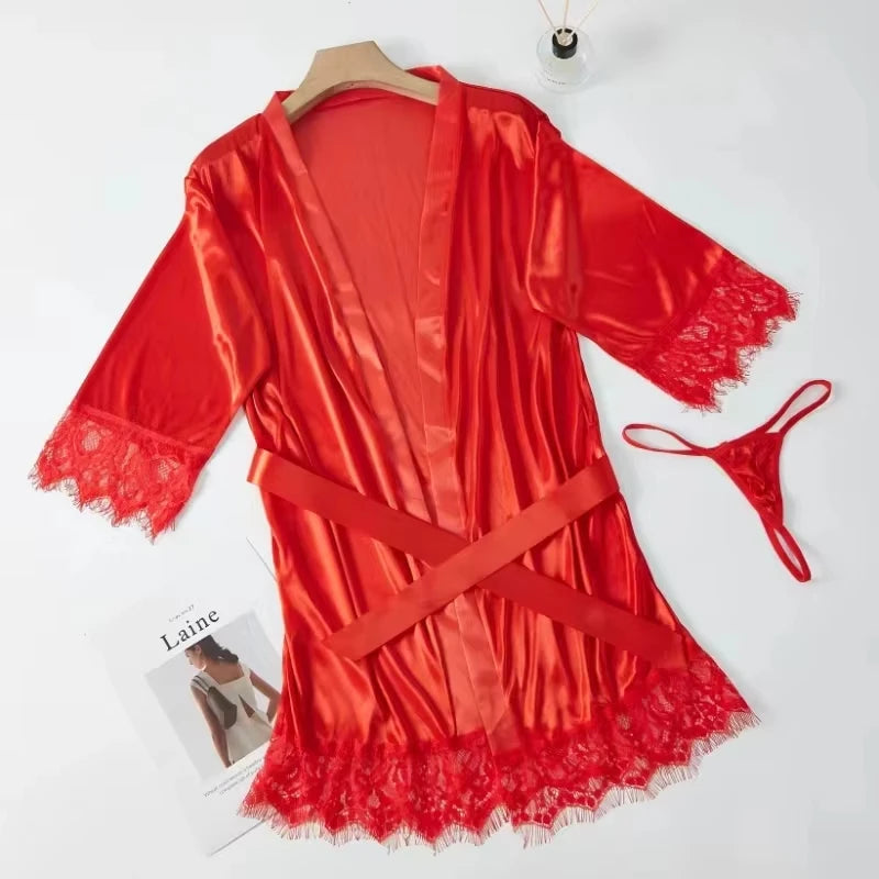 Women Ice Silk Pyjamas Robes Sleepwear Nightgowns Nightdress Smooth Soft Comfortable