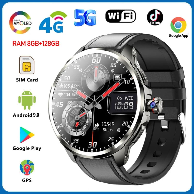 5G/4G Full Netcom 8GB+128GB RAM Smart Watch 1.95 inch 2100mah Battery 900W Camera GPS WIFI Google APPS Smartwatch