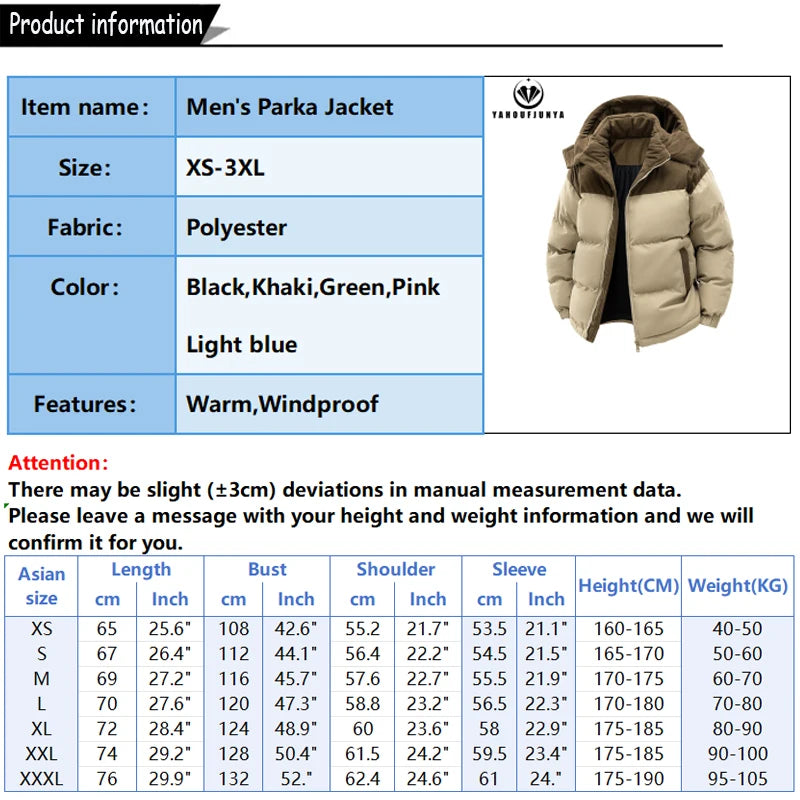 Winter  Outdoor Removable Hooded Windbreak Jacket  Warm Solid Jacket For Men