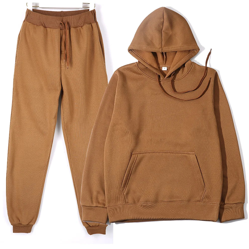 Winter New Solid Color Hoodie+pants  Sports Tracksuit