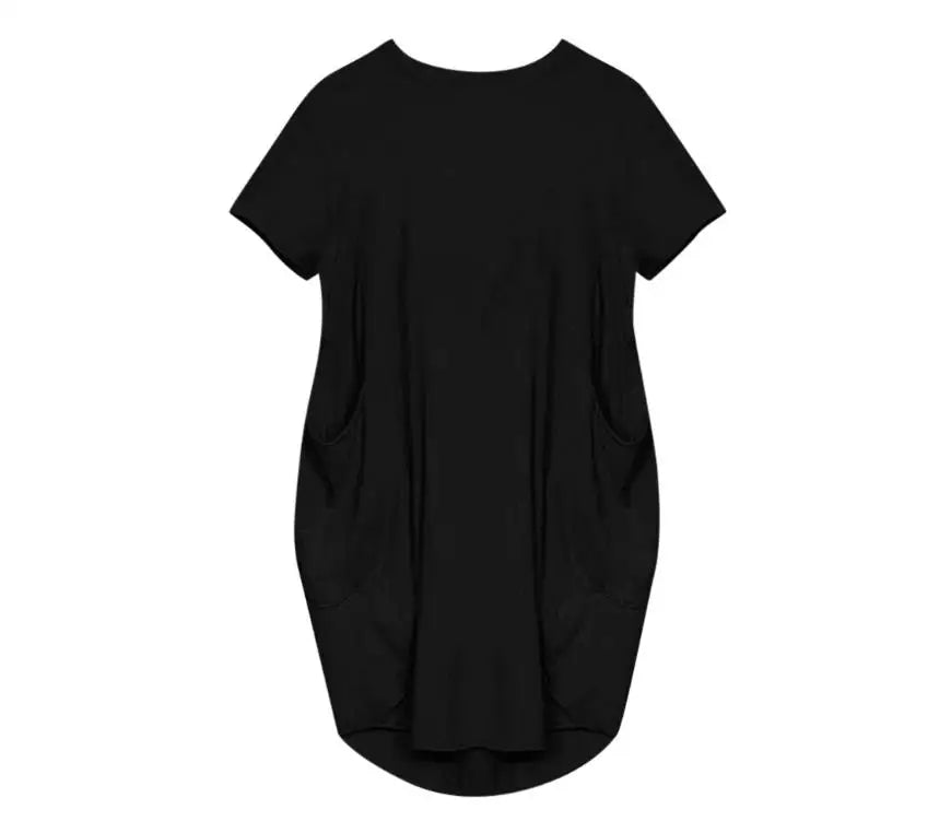 Short Sleeve  Round Neck Pockets Sexy Female Dress